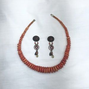 Bundle of earrings and necklace set / pack, orange brown metallic bronze jewelry